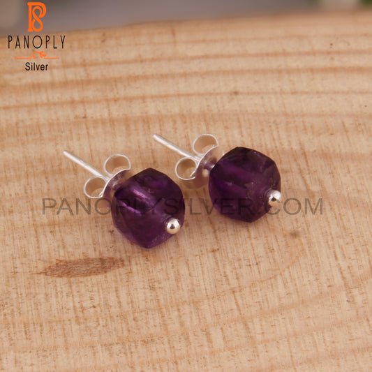 Amethyst Cube Shape 925 Sterling Silver Studs Earrings