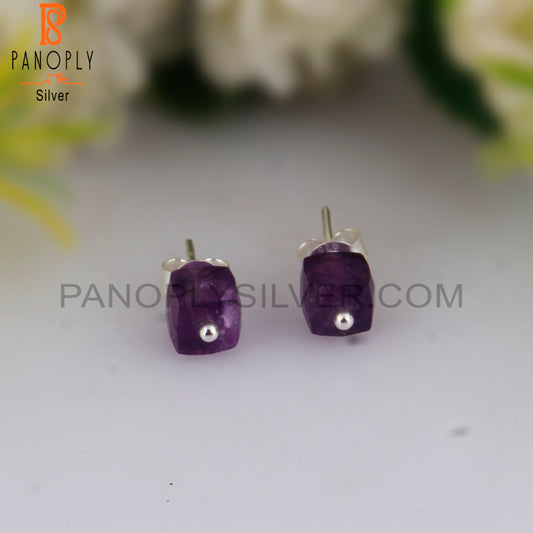 Amethyst Cube Shape 925 Sterling Silver Studs Earrings