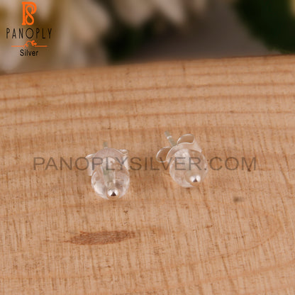 Natural Crystal Quartz Gemstone Silver Studs Earrings