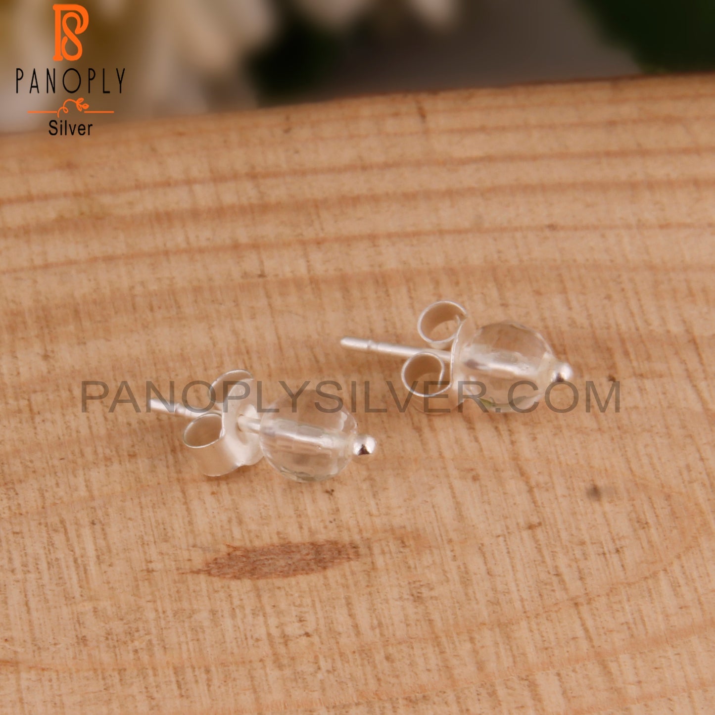 Natural Crystal Quartz Gemstone Silver Studs Earrings