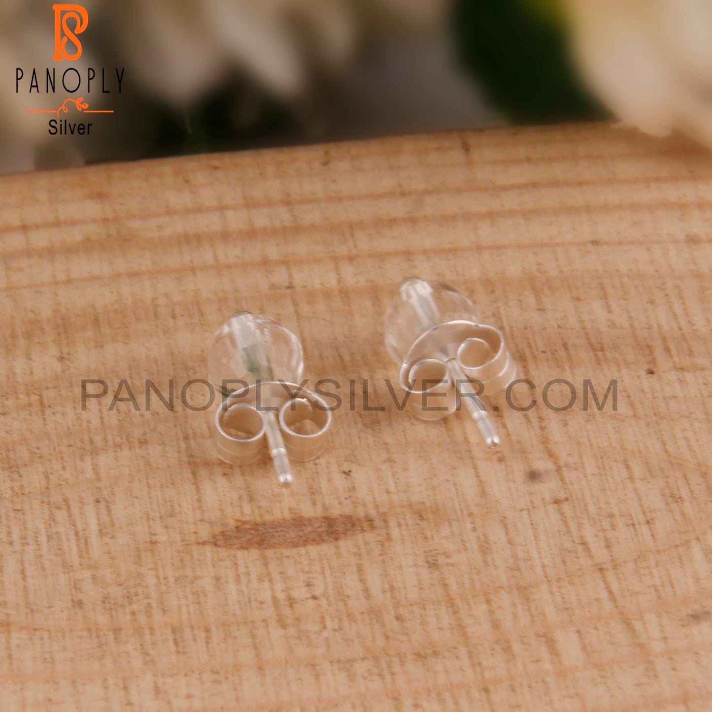 Natural Crystal Quartz Gemstone Silver Studs Earrings