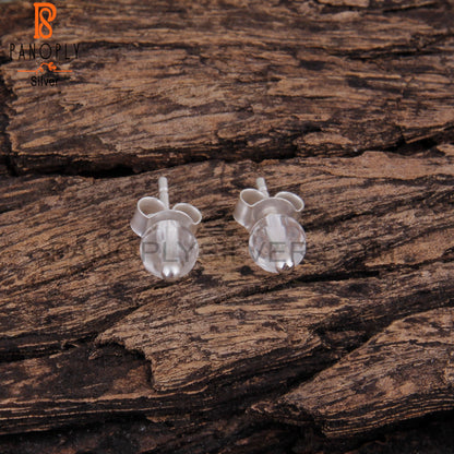 Natural Crystal Quartz Gemstone Silver Studs Earrings