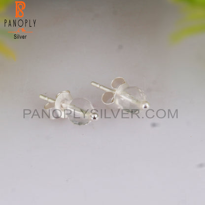 Natural Crystal Quartz Gemstone Silver Studs Earrings