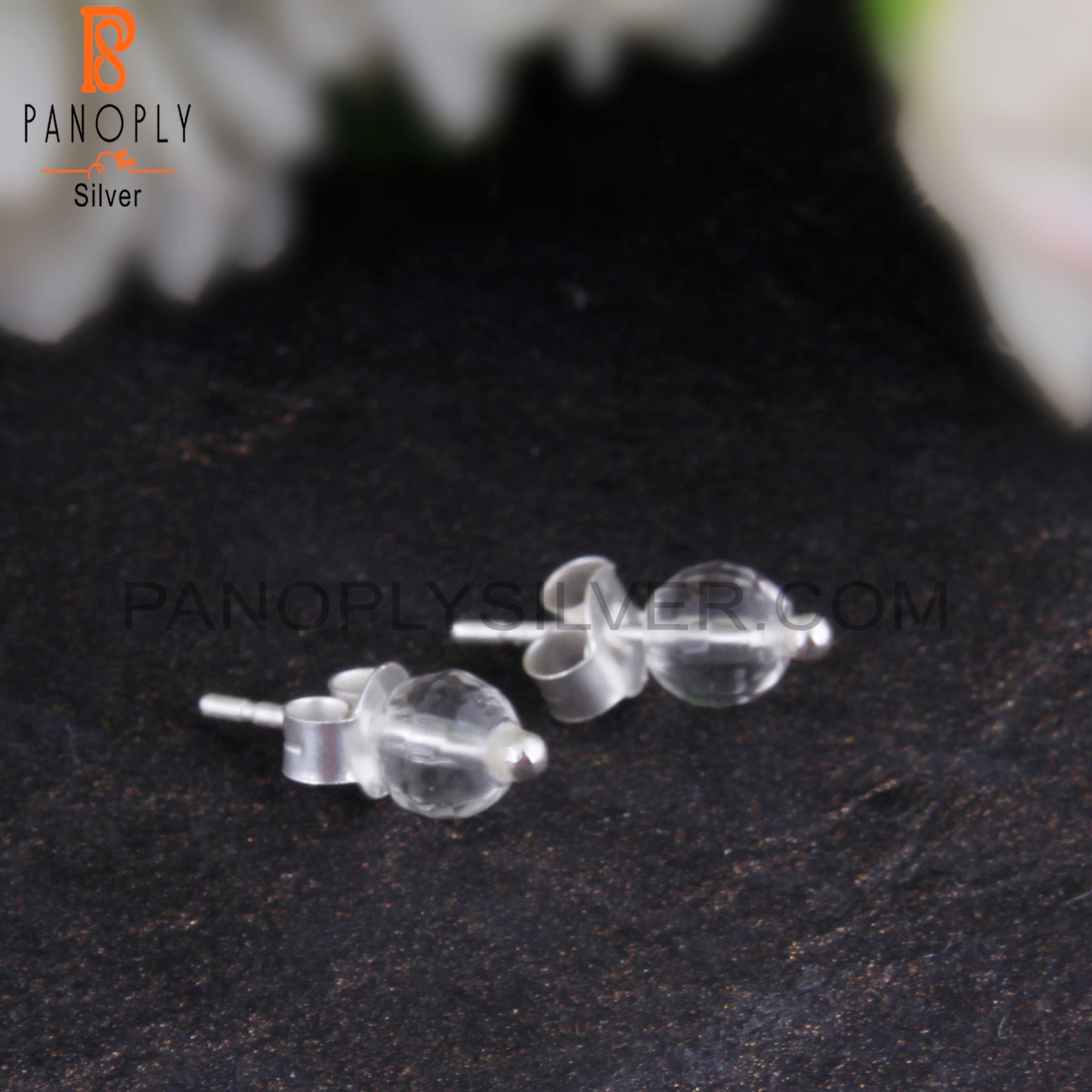 Natural Crystal Quartz Gemstone Silver Studs Earrings