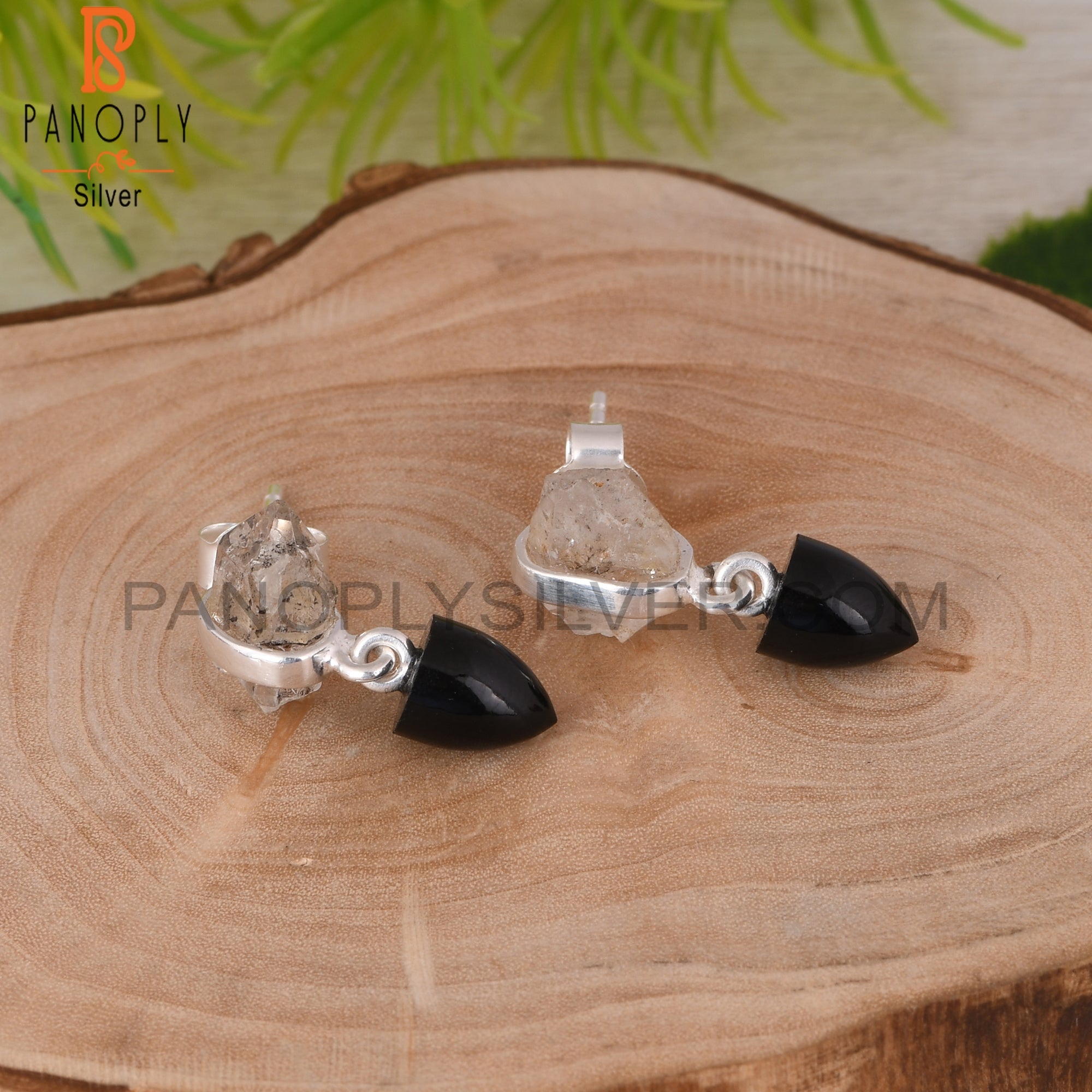 Abstract Black Onyx cheapest & Herkimer Diamond Earrings