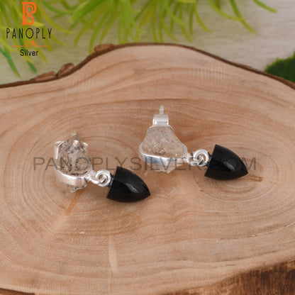 Herkimer Diamond & Black Onyx 925 Sterling SIlver Earrings