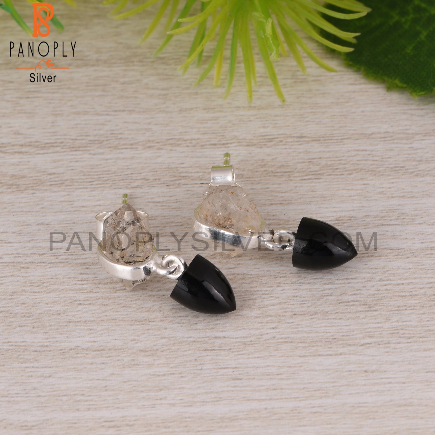 Herkimer Diamond & Black Onyx 925 Sterling SIlver Earrings