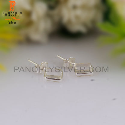 Crystal Quartz Square Shape 925 Sterling Silver Earrings