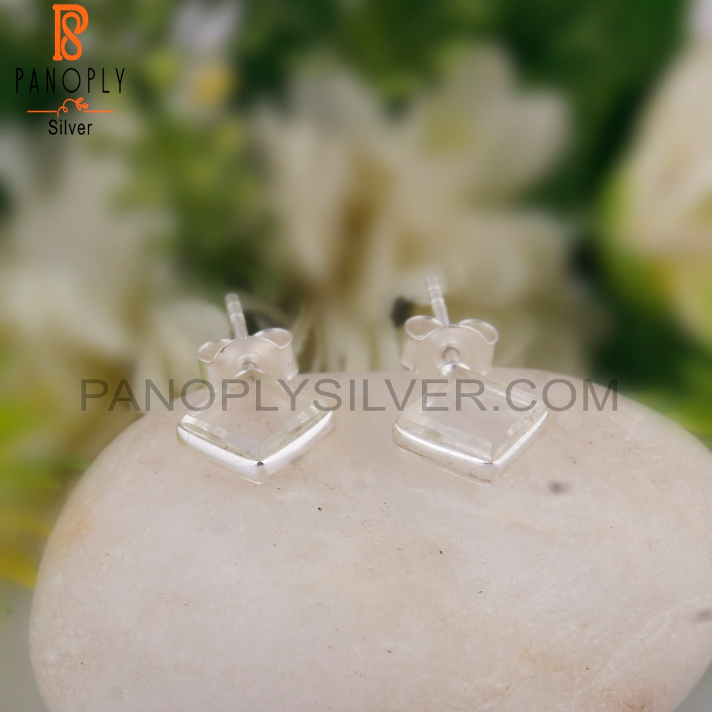 Crystal Quartz Square Shape 925 Sterling Silver Earrings