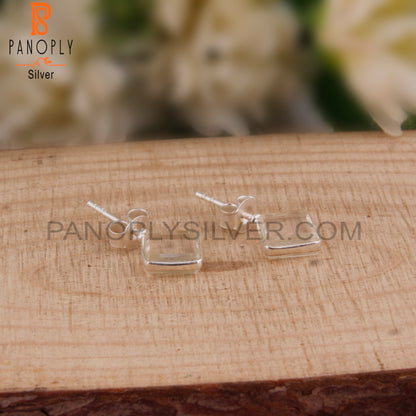 Crystal Quartz Square Shape 925 Sterling Silver Earrings