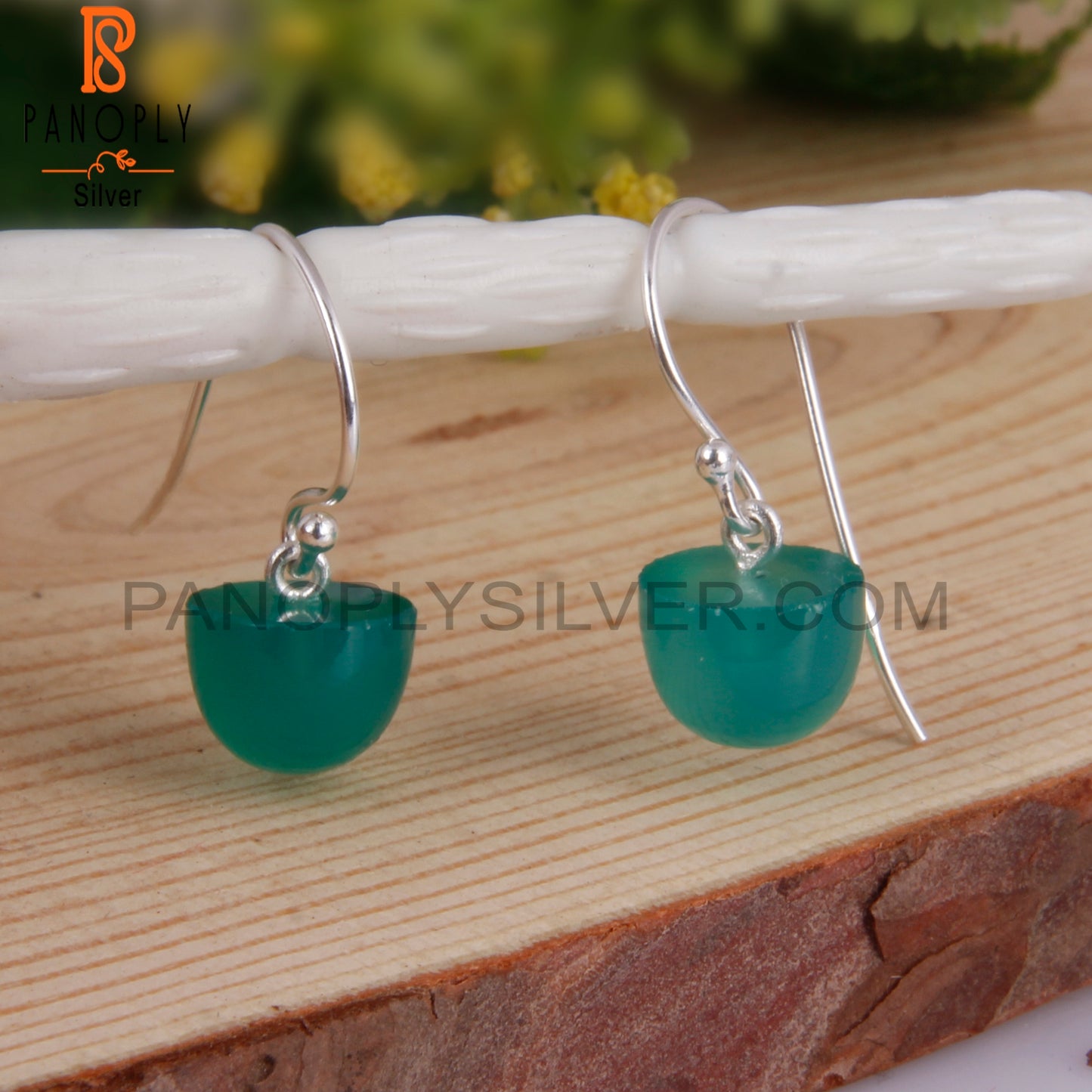 Green Onyx Bullet Shape 925 Sterling Silver Earrings