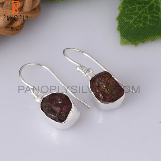 Garnet Rough 925 Sterling Silver Drops Earring