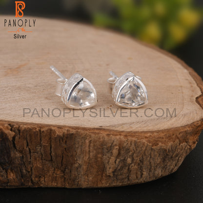 Crystal Quartz Trillion Shape 925 Sterling Silver Earrings