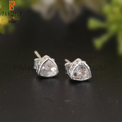 Crystal Quartz Trillion Shape 925 Sterling Silver Earrings