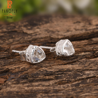 Crystal Quartz Trillion Shape 925 Sterling Silver Earrings