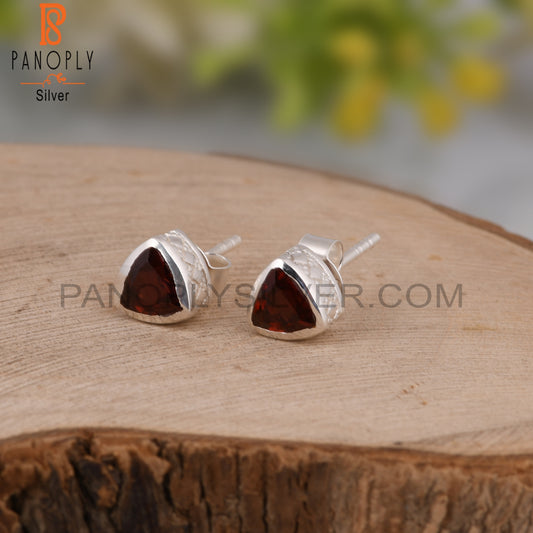 Garnet Trillion Shape 925 Sterling Silver Earrings