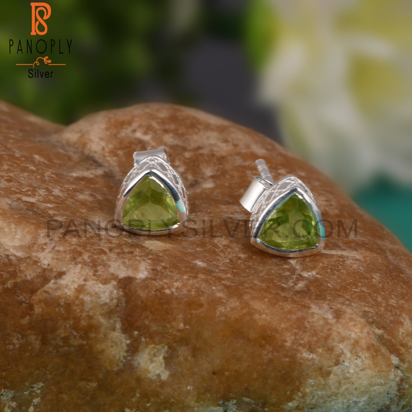 Peridot Trillion Shape 925 Sterling Silver Earrings