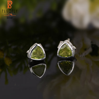 Peridot Trillion Shape 925 Sterling Silver Earrings