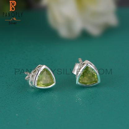 Peridot Trillion Shape 925 Sterling Silver Earrings