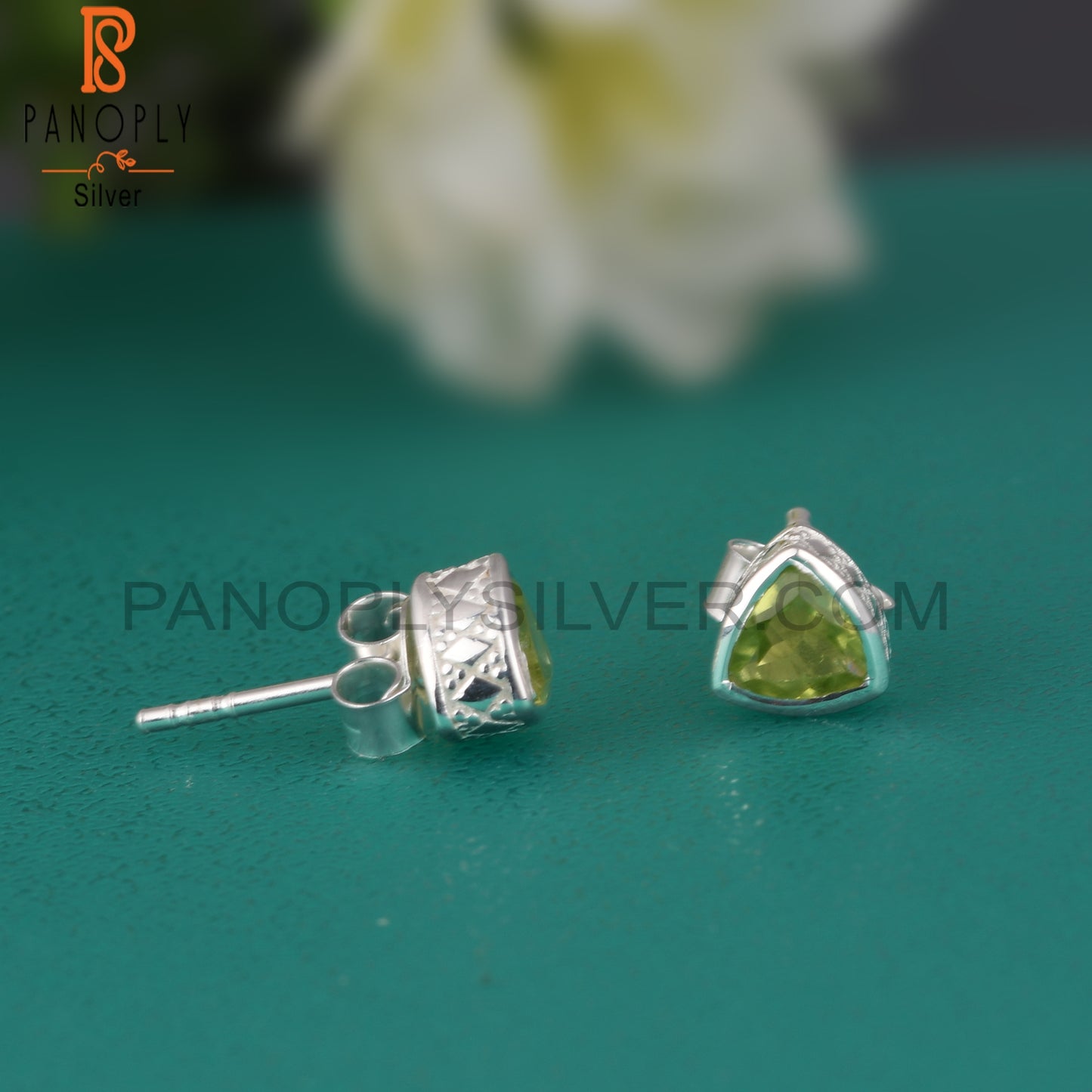 Peridot Trillion Shape 925 Sterling Silver Earrings