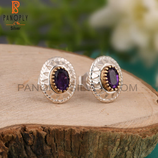 Amethyst Oval Shape 925 Sterling Silver Earrings