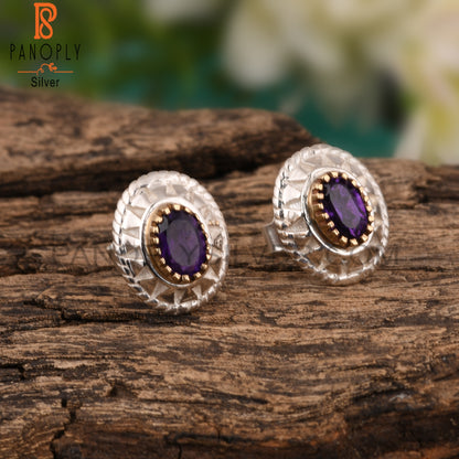 Amethyst Oval Shape 925 Sterling Silver Earrings