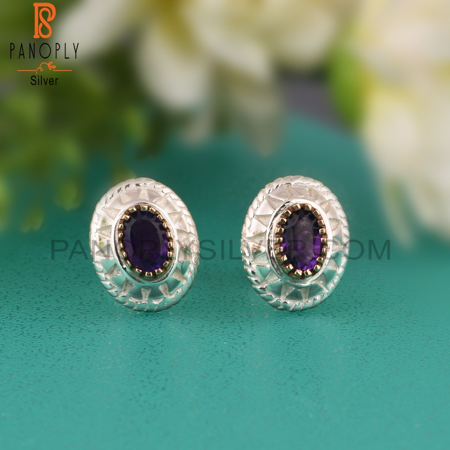 Amethyst Oval Shape 925 Sterling Silver Earrings