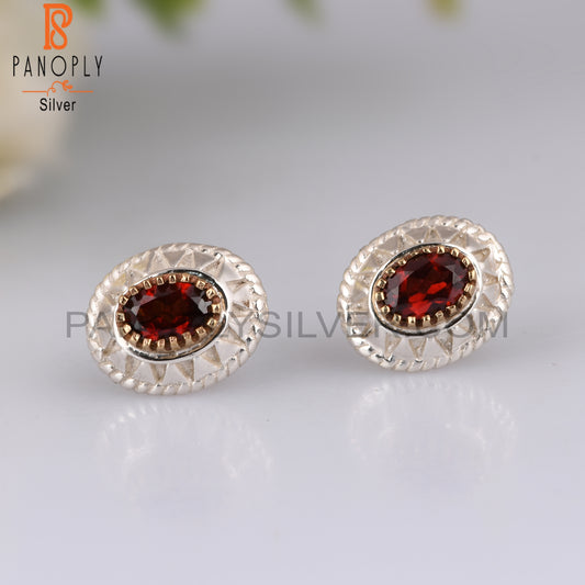 Garnet Oval Shape 925 Sterling Silver Earrings