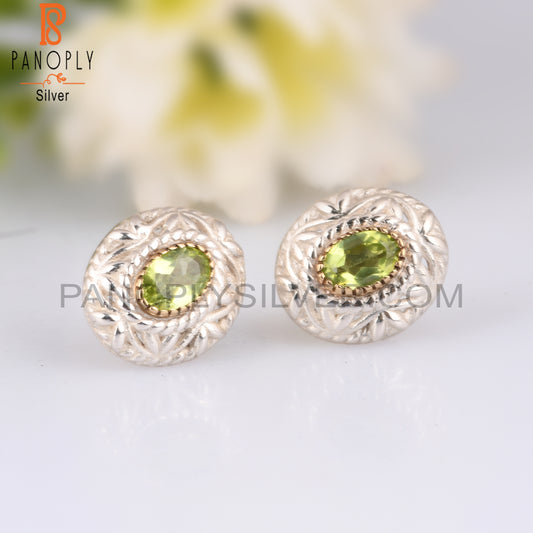 Peridot Oval Shape 925 Sterling Silver Stamp Earrings