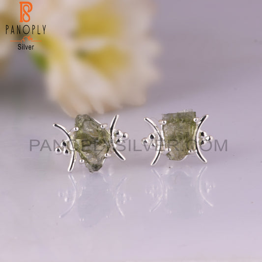 Moldavite New 925 Sterling Silver Stamp Earrings