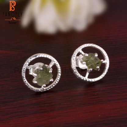 Moldavite 925 Sterling Silver Stamp Earrings