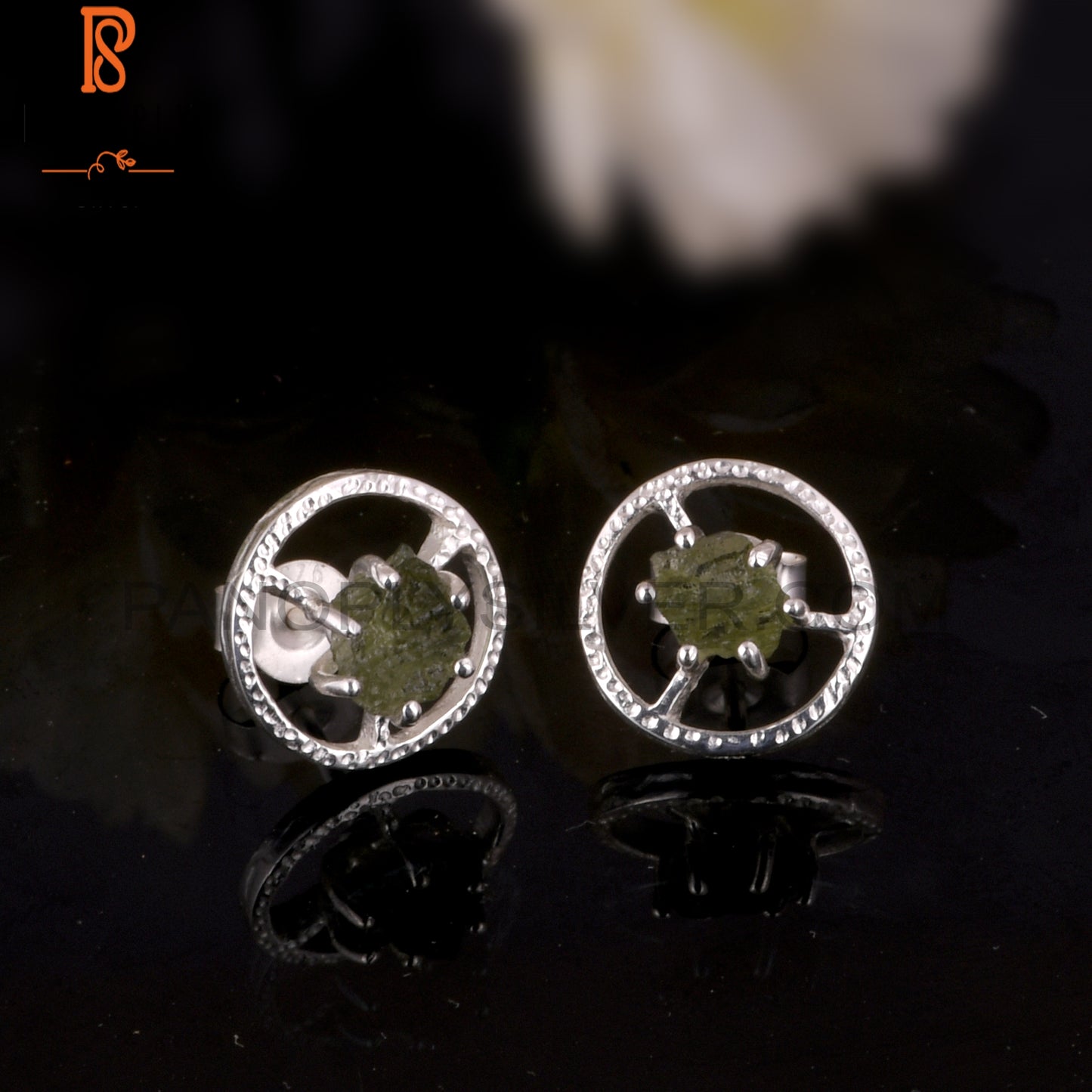 Moldavite 925 Sterling Silver Stamp Earrings