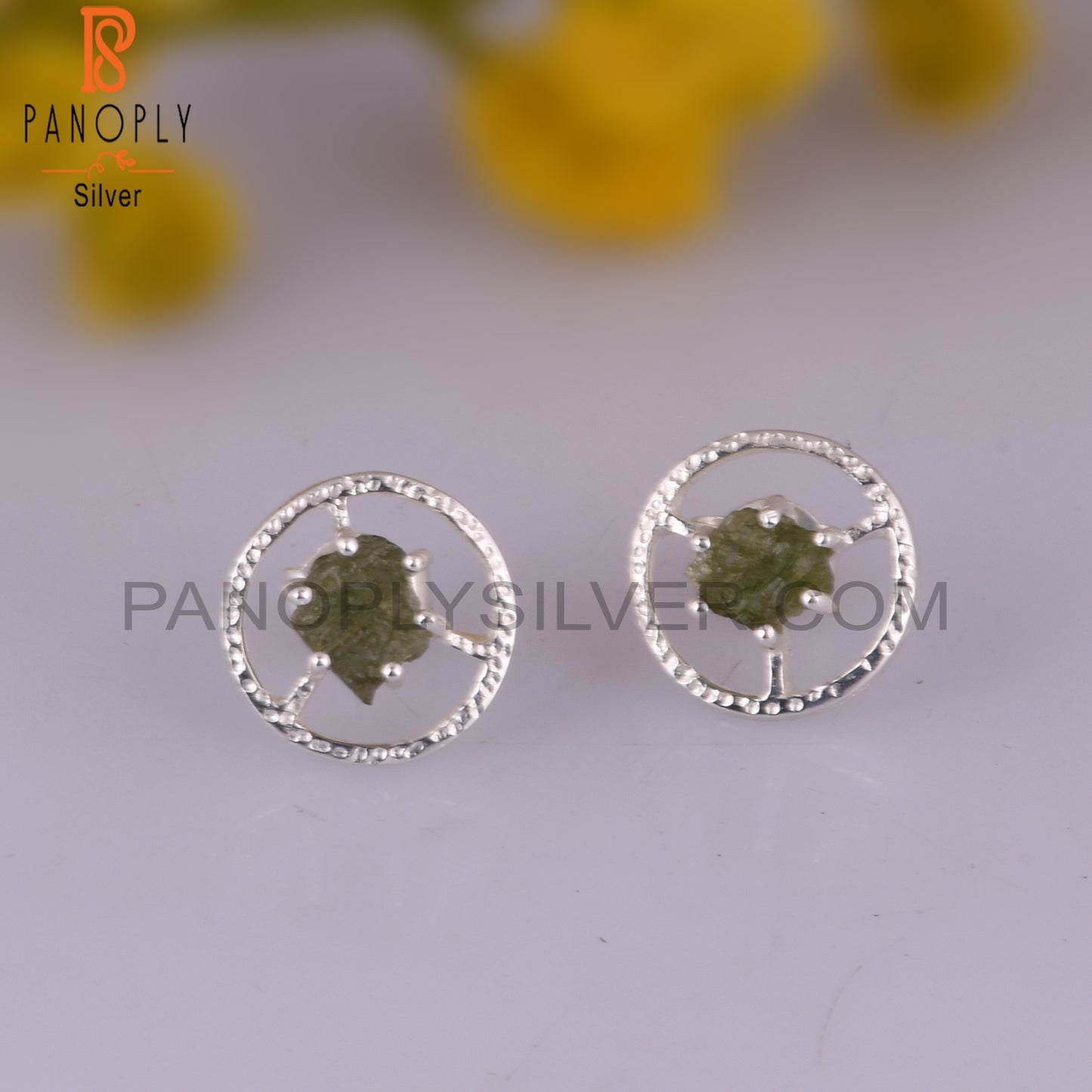 Moldavite 925 Sterling Silver Stamp Earrings