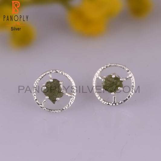 Moldavite 925 Sterling Silver Stamp Earrings