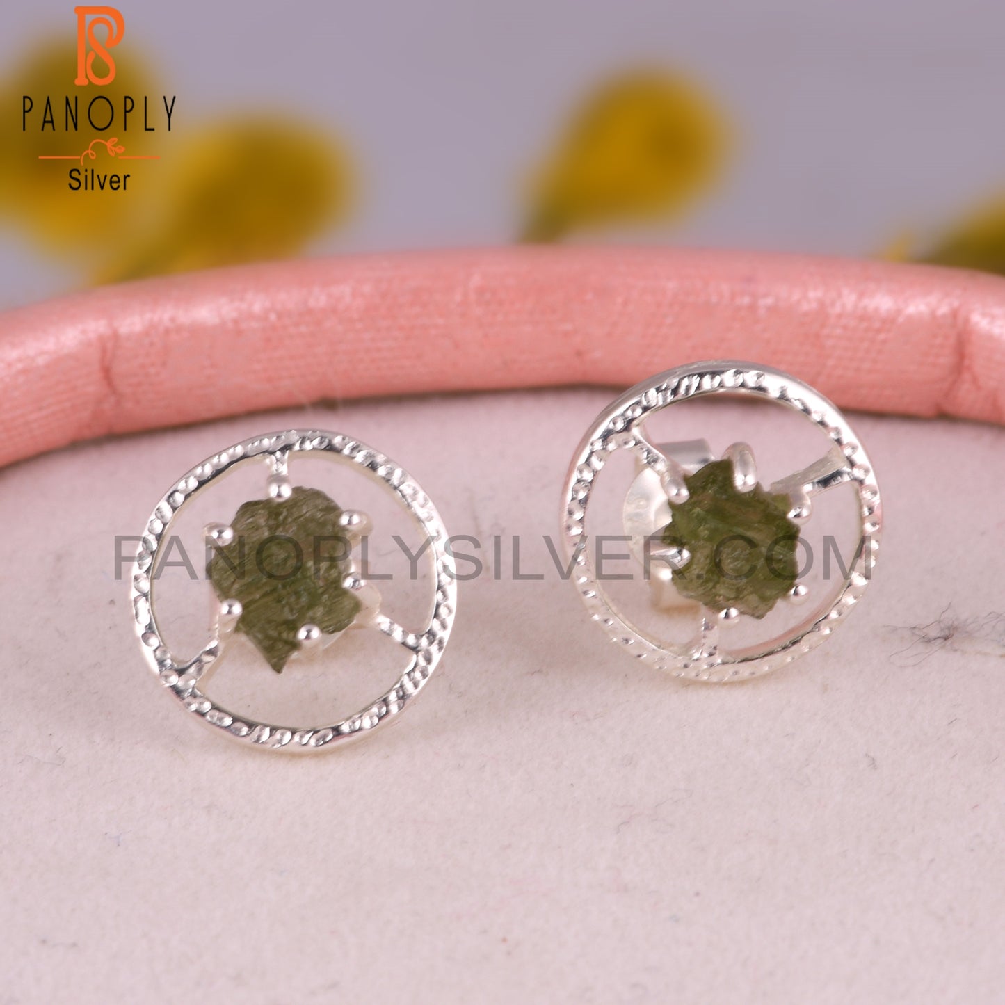 Moldavite 925 Sterling Silver Stamp Earrings