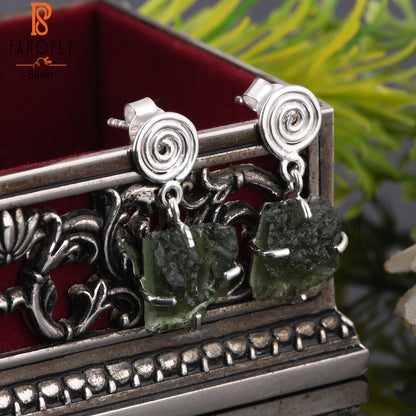 Moldavite 925 Sterling Silver Earrings For Party