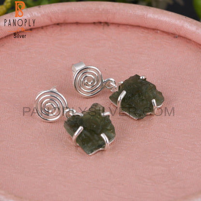 Moldavite 925 Sterling Silver Earrings For Party