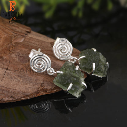 Moldavite 925 Sterling Silver Earrings For Party