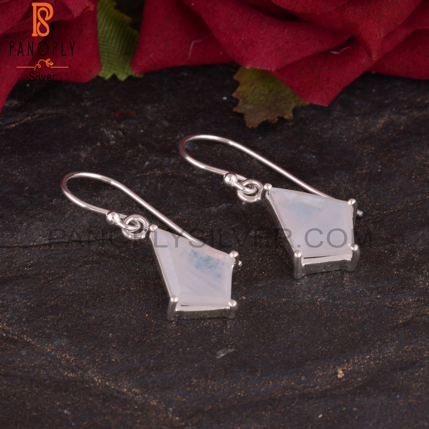 Rainbow Moonstone Kite 925 Sterling Silver Earrings