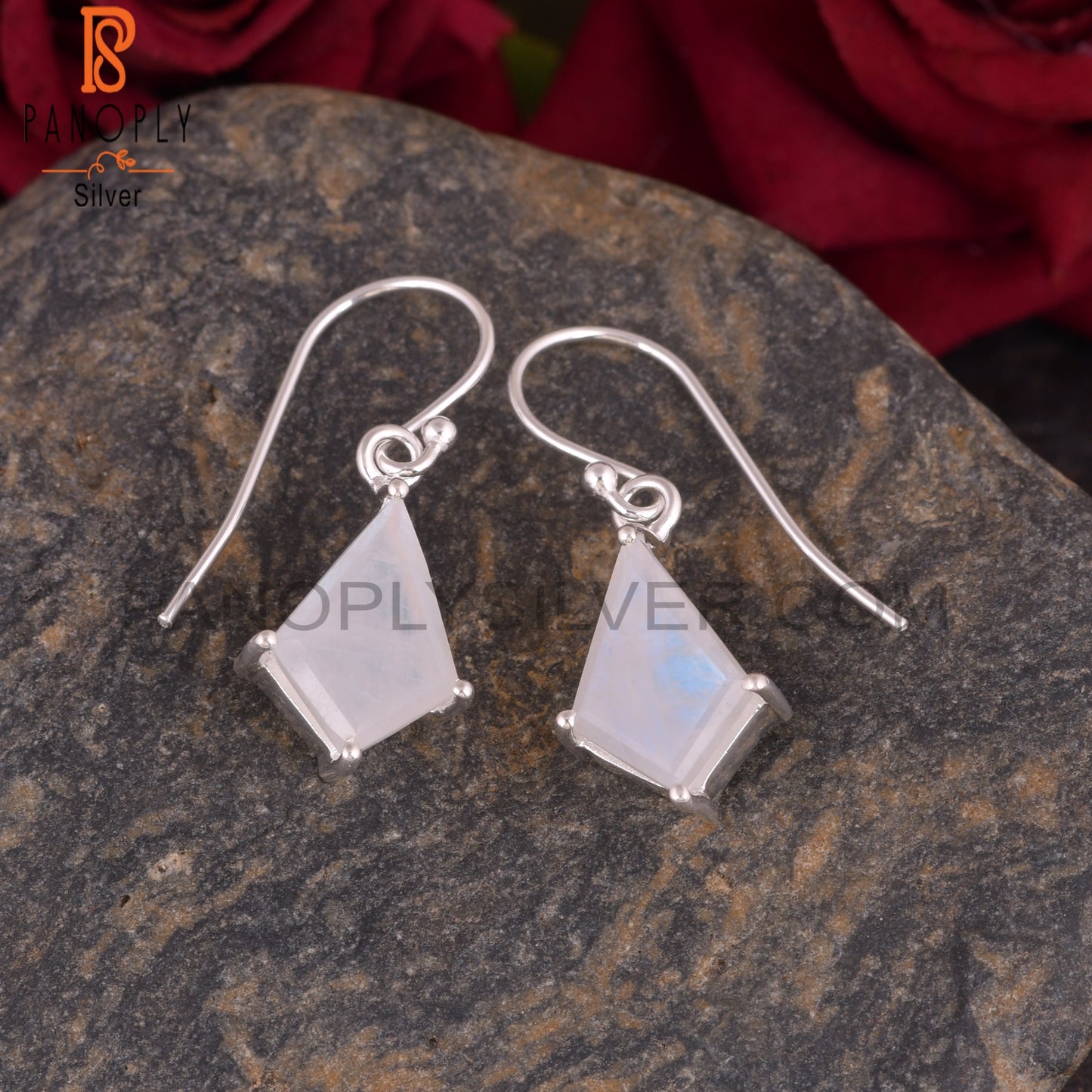 Rainbow Moonstone Kite 925 Sterling Silver Earrings