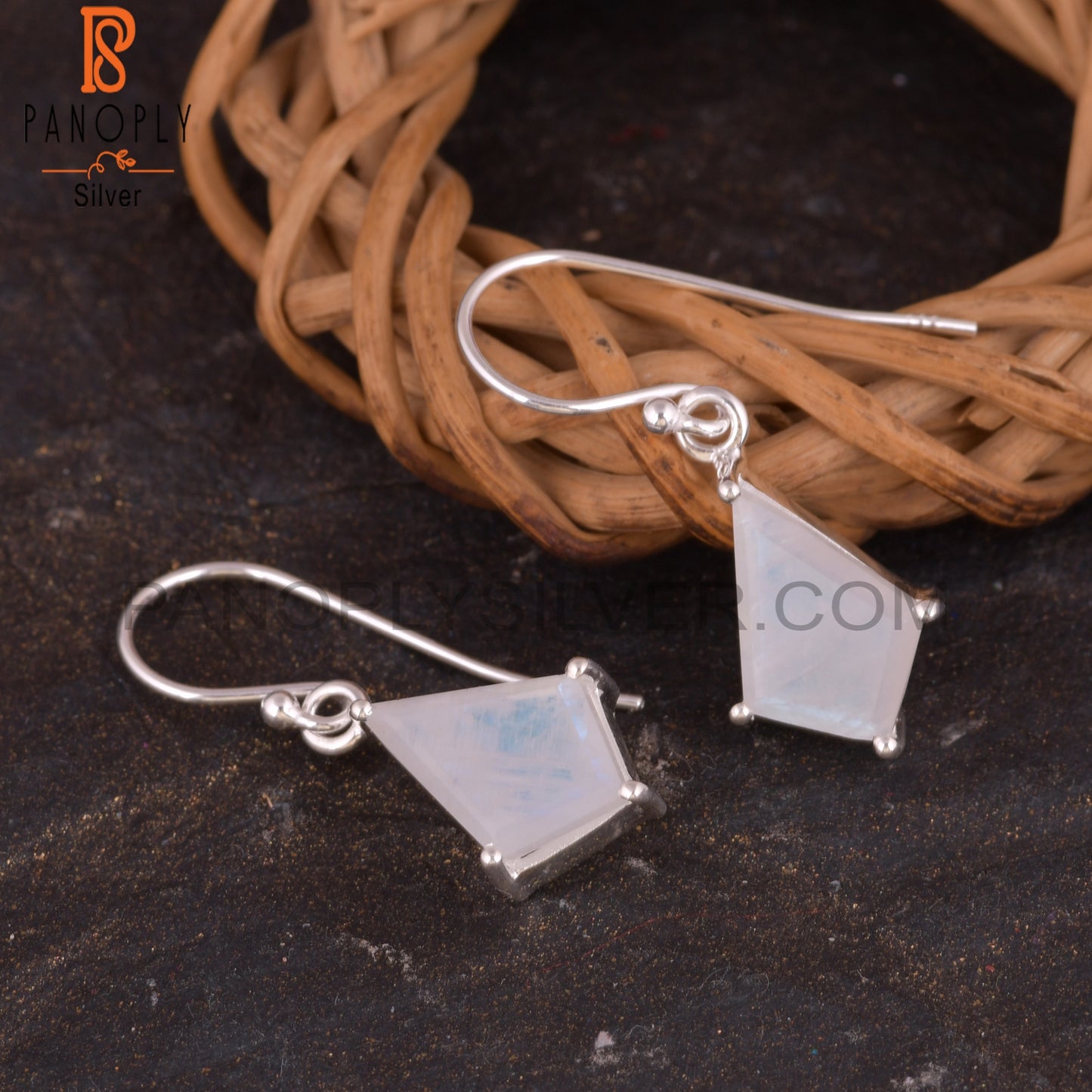 Rainbow Moonstone Kite 925 Sterling Silver Earrings