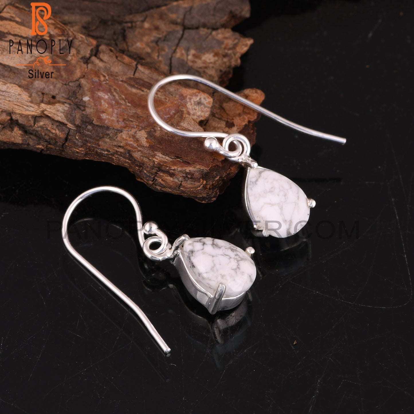 Howlite Pear 925 Sterling Silver Earrings