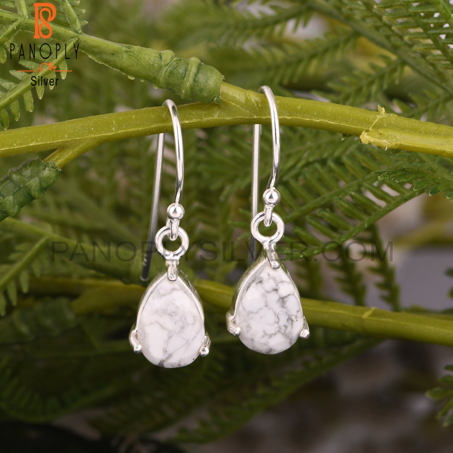 Howlite Pear 925 Sterling Silver Earrings