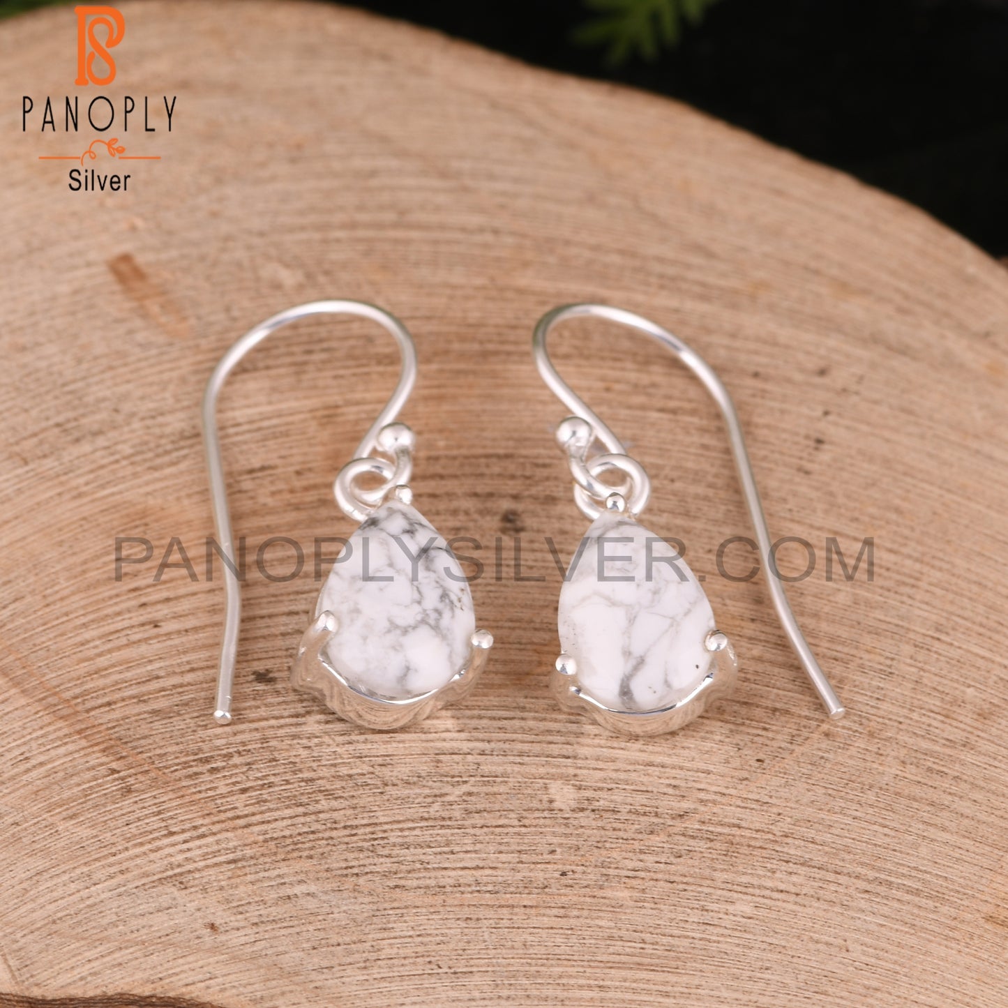 Howlite Pear 925 Sterling Silver Earrings