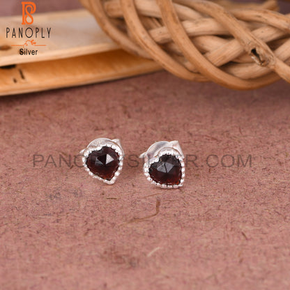 Garnet Heart 925 Sterling Silver Earrings