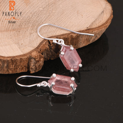 Strawberry Quartz Elongated Hexagon 925 Silver Earrings