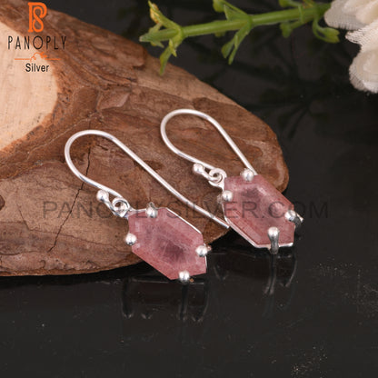 Strawberry Quartz Elongated Hexagon 925 Silver Earrings