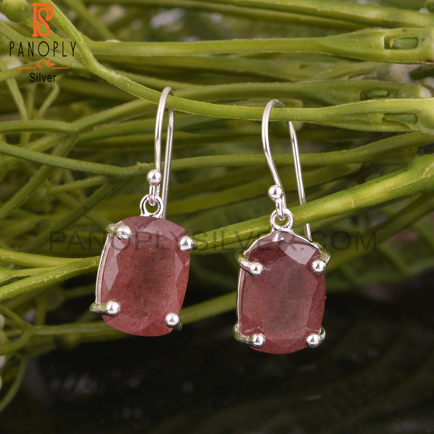 Strawberry Quartz Cushion 925 Sterling Silver Earrings