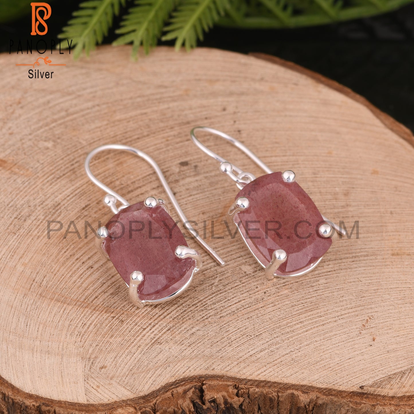 Strawberry Quartz Cushion 925 Sterling Silver Earrings