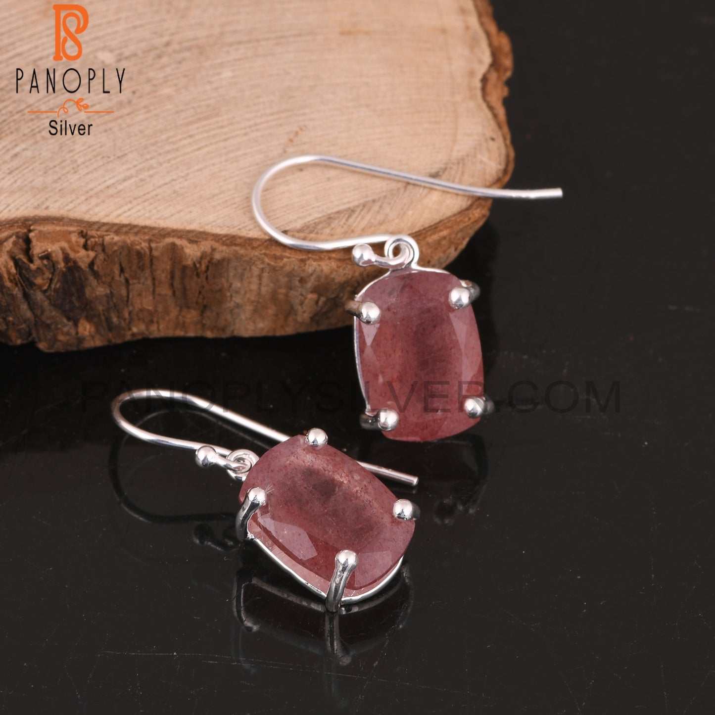 Strawberry Quartz Cushion 925 Sterling Silver Earrings